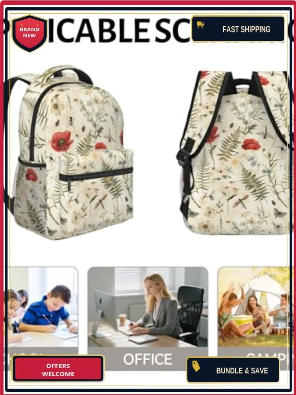 Colorful Farm Chicken Backpack for Women Teens Laptop School Travel Hiking